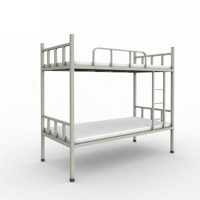 Letto a castello in metallo grigio antiscivolo a doppio strato per dormitorio con scala