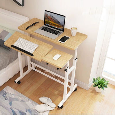 Height Adjust White Frame Metal Study Table With 4 Wheels