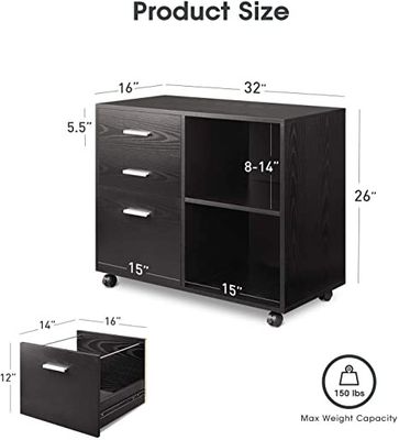 Stampatore laterale mobile Stand Filing Cabinet del metallo di 3 cassetti con gli scaffali di stoccaggio aperto